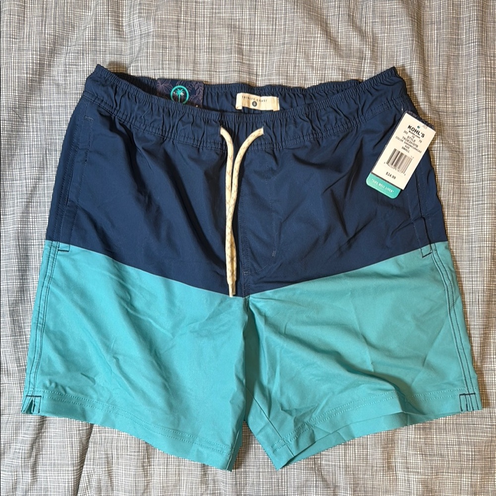 Two-Tone Navy and Teal Men’s Swim Trunks